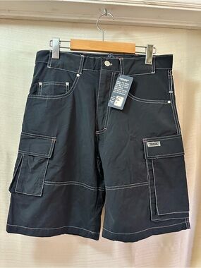 TXT Y2K Black Cargo Utility Shorts Men’s Tag 31 Straight Fit Deadstock Vintage